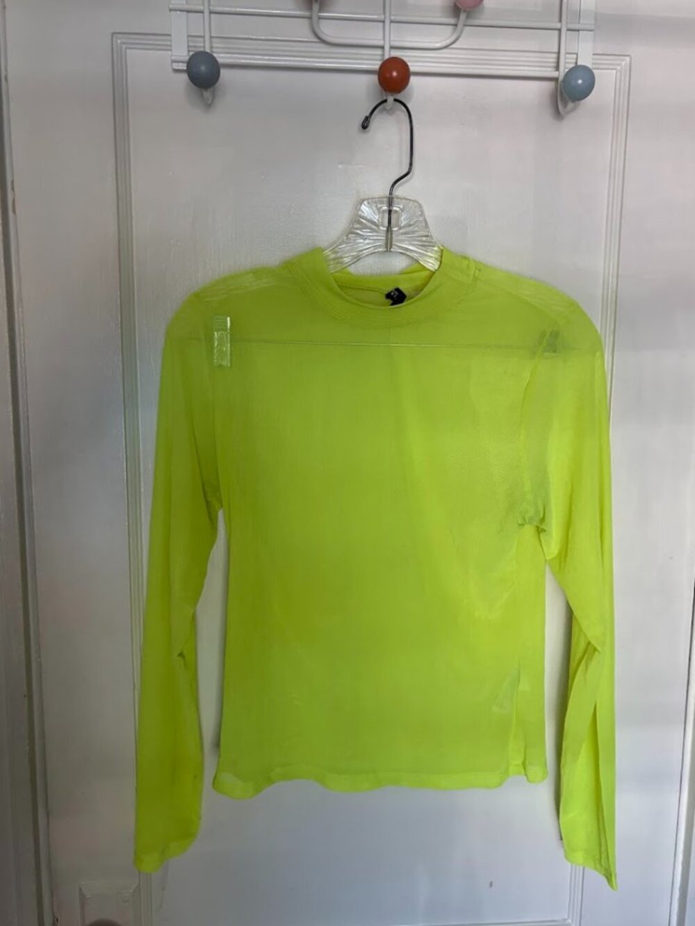 H&M Divided Neon Yellow Fitted Mock Neck Mesh Long Sleeve Top Size L